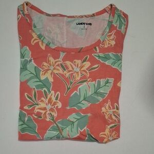 Lands' End Women's Tropical Floral Tee - Coral and Mint Sz S 6-8